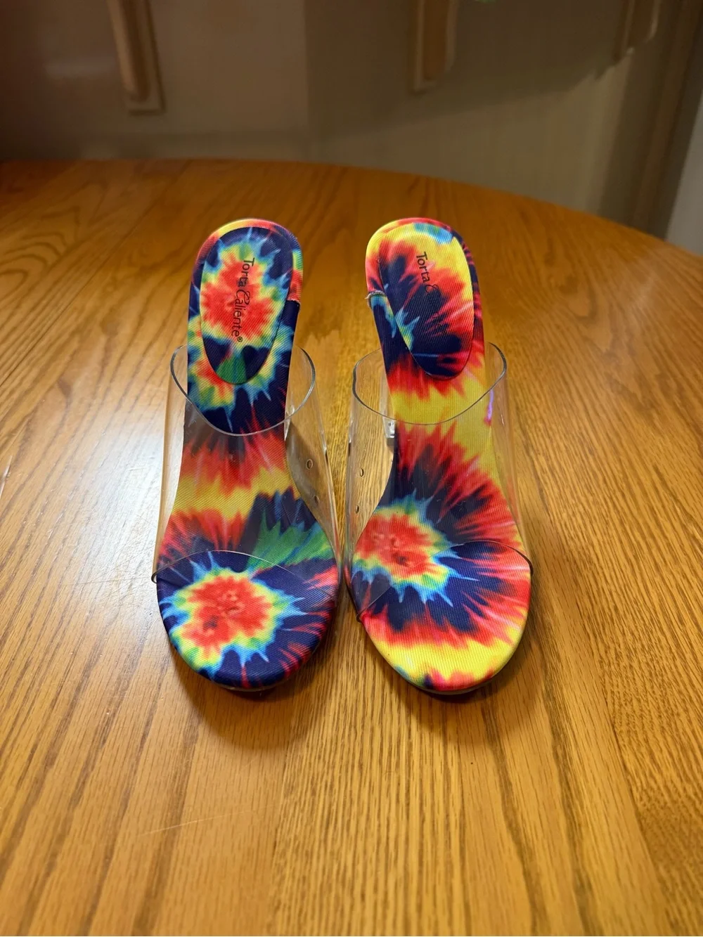 Tie-Dye Clear Strap Block Heel Sandals - Multicolor